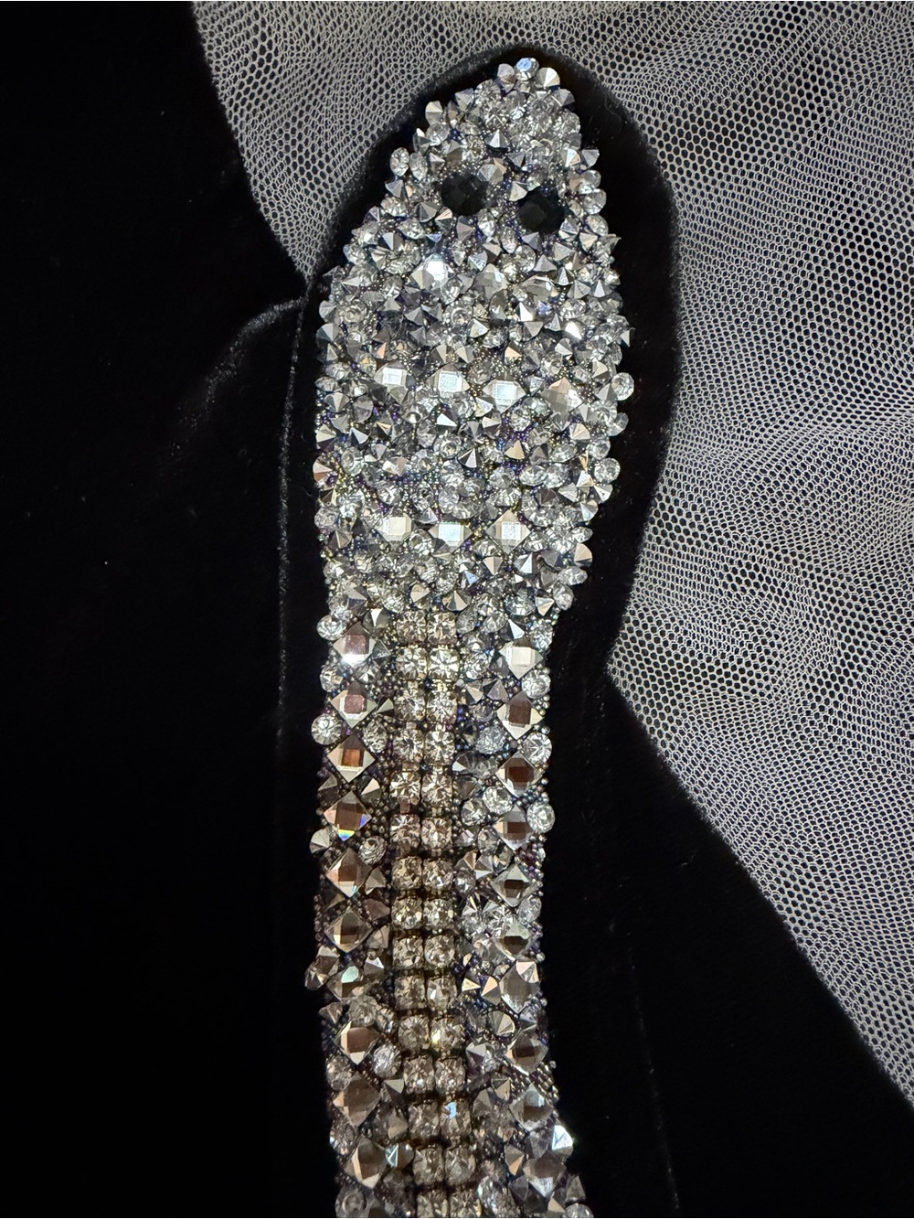 Black Velvet Rhinestone Swirl snake Illusion Plunge Mini Dress Size 4 - Picture 9 of 11